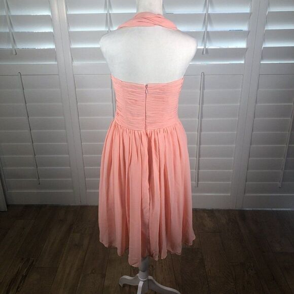 Peach Chiffon Cocktail Dress 6 Bridesmaid Homecoming Pleated Bodice Halter - Picture 4 of 11